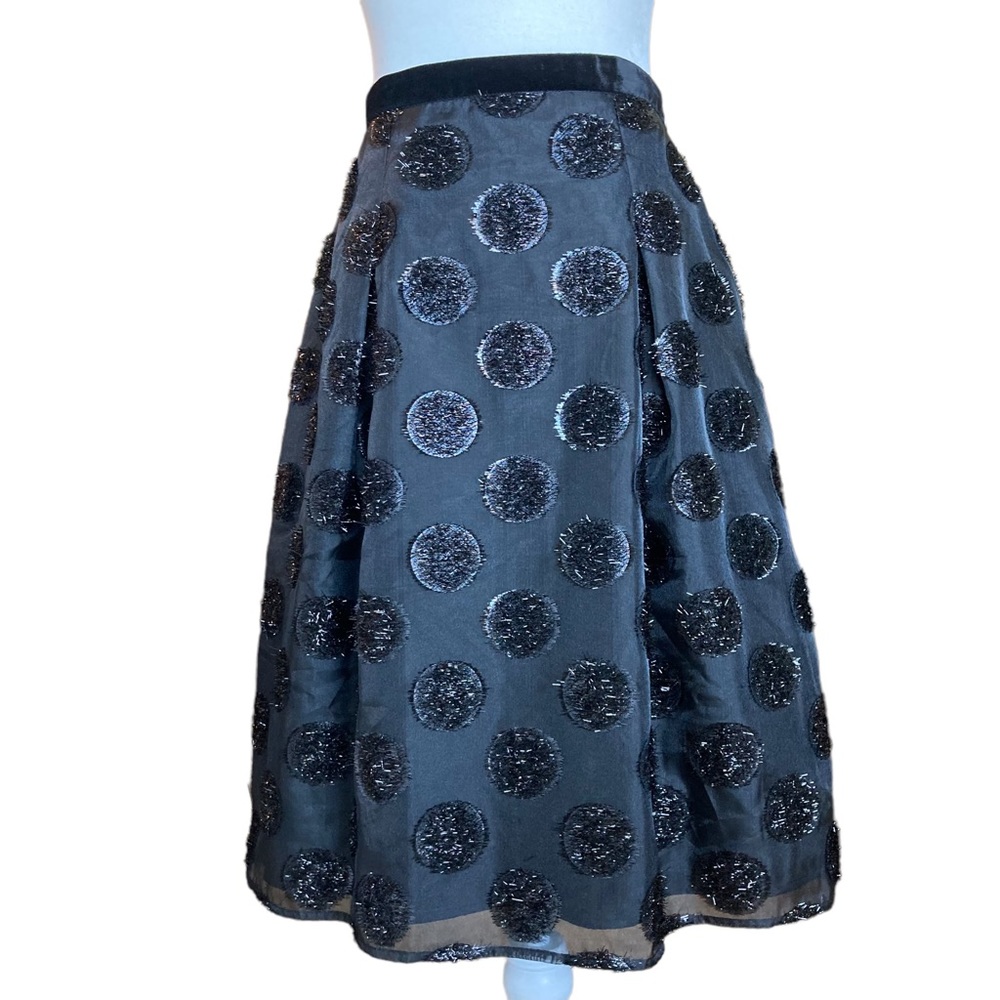 NWT RSVP by Talbots black A-line midi skirt with textured polka dots, Sz 4 - Picture 3 of 14